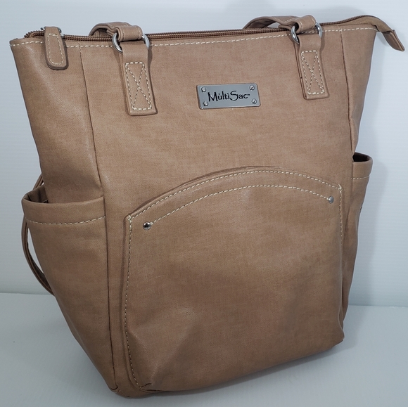 Multi Sac Beige Multi Pocket Functional Faux Leather Shoulder Bag - Picture 14 of 15